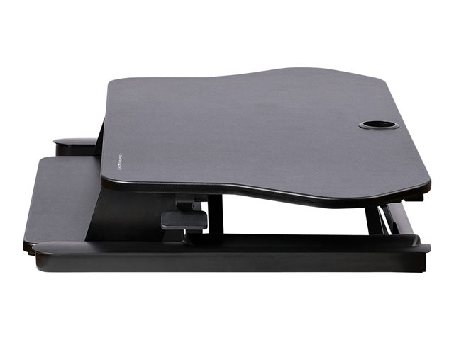 StarTech.com Corner Sit Stand Desk Converter with Keyboard Tray - Large Surface (35\" x 21\") - Height Adjustable Ergonomic Desktop/Tabletop Standing Workstation - Supports Dual Monitors - Standing desk converter - rectangular - black