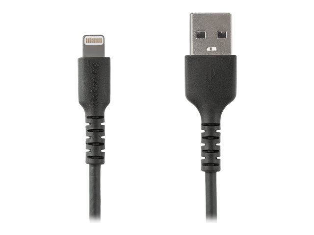 StarTech.com 3 ft(1m) Durable Black USB-A to Lightning Cable, Heavy Duty Rugged Aramid Fiber USB Type A to Lightning Charger/Sync Power Cord, Apple MFi Certified iPad/iPhone 12 Pro Max - iPhone 7/8/11/11 Pro - Lightning cable - USB male straight to Lightning male straight - 1 m - double shielded - black