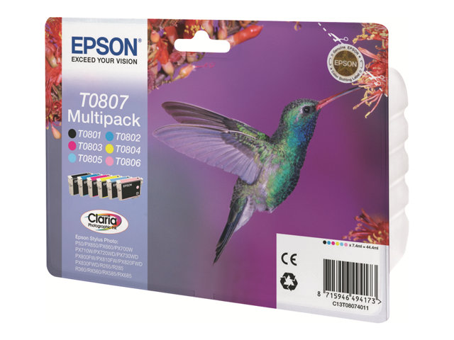 Epson T0807 Multipack - 6-pack - 44.4 ml - black, yellow, cyan, magenta, light magenta, light cyan - original - blister - ink cartridge - for Stylus Photo P50, PX650, PX660, PX700, PX710, PX720, PX730, PX800, PX810, PX820, PX830