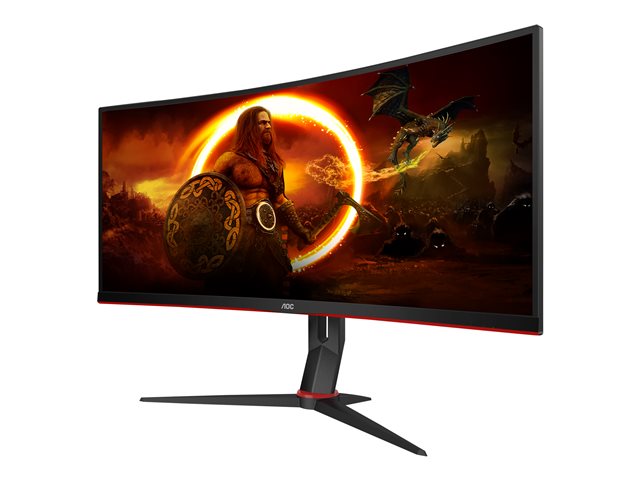 AOC Gaming CU34G2X/BK - G2 Series - LED monitor - gaming - curved - 34" (34" viewable) - 3440 x 1440 WQHD @ 144 Hz - VA - 300 cd/m² - 3000:1 - 1 ms - 2xHDMI, DisplayPort - textured black, textured red