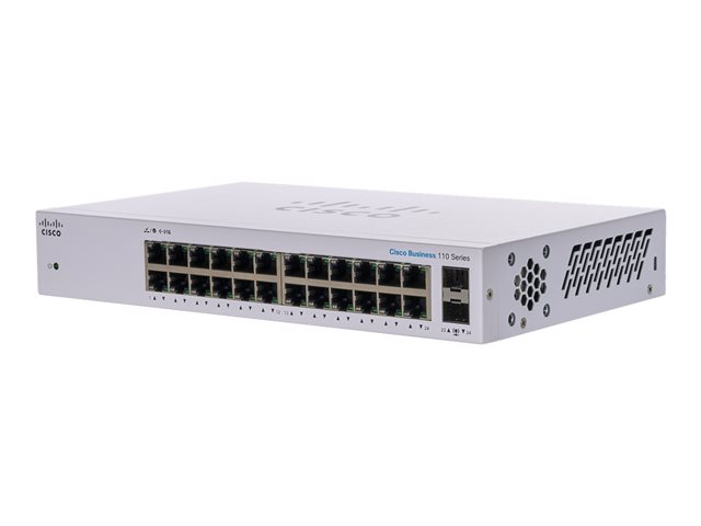 Cisco Business 110 Series 110-24T - Switch - unmanaged - 24 x 10/100/1000 + 2 x combo Gigabit SFP - rack-mountable, desktop, wall-mountable