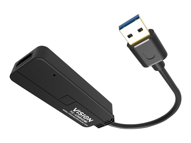 VISION Professional installation-grade USB-A to HDMI adapter - LIFETIME WARRANTY - plugs into USB and has full-sized HDMI socket - does not work for mac - maximum resolution 1920 x 1200 - USB-A 3.0 (M) to HDMI (F) - driver built into adaptor - black