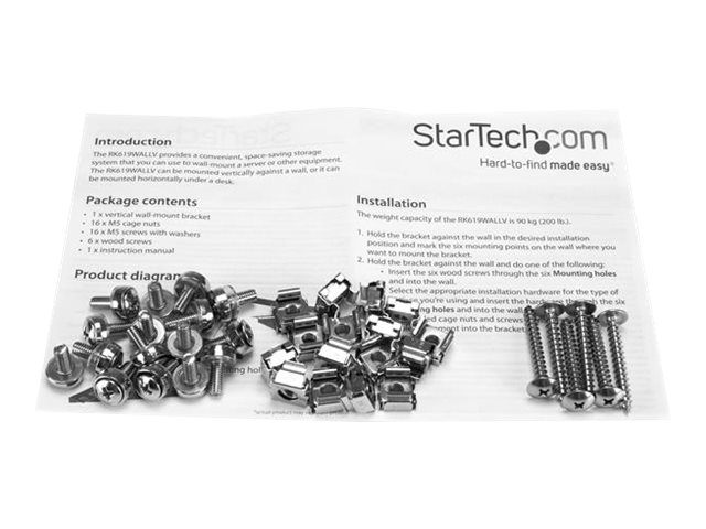 StarTech.com 6U Wall Mount Patch Panel Bracket - 19 in - Steel - Vertical Mounting Bracket for Networking and Data Equipment (RK619WALLV) - Wall mount bracket - black - 6U - 19\"