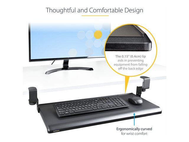 StarTech.com Under-Desk Keyboard Tray, Clamp-on Keyboard Holder, Supports up to 12kg (26.5lb), Sliding Keyboard and Mouse Drawer with C-Clamps, Height Adjustable Keyboard Tray - Black - Ergonomic Keyboard Tray (KEYBOARD-TRAY-CLAMP1) - Keyboard tray -