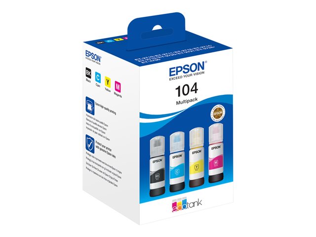 Epson EcoTank 104 - 4-pack - black, yellow, cyan, magenta - original - ink refill - for EcoTank ET-14100, 1810, 2721, 2810, 2811, 2812, 2814, 2815, 2820, 2821, 2825, 2826, 4800