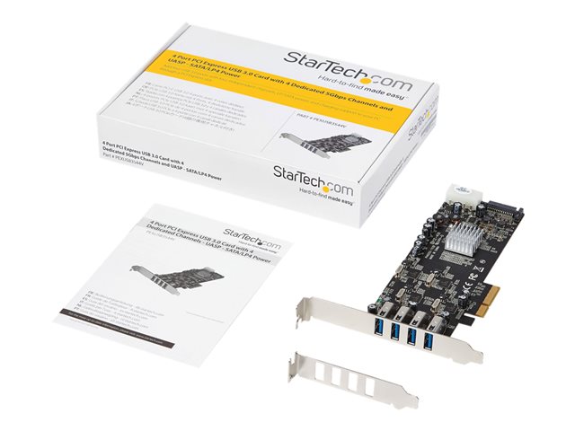 StarTech.com 4 Port USB 3.0 PCIe Card w/ 4 Dedicated Channels - UASP - USB 3.0 PCI Express Card Adapter - USB adapter - PCIe x4 - USB 3.0 x 4 - for P/N: BNDTB10GI, BNDTB210GSFP, BNDTB310GNDP, BNDTB410GSFP, BNDTB4M2E1, BNDTBUSB3142