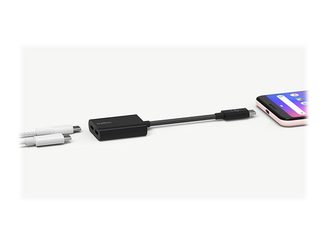 Belkin Connect Audio + Charge - USB-C to USB-C headphone / charging adapter - 24 pin USB-C male to 24 pin USB-C female - 14 m - black - USB Power Delivery (60W)