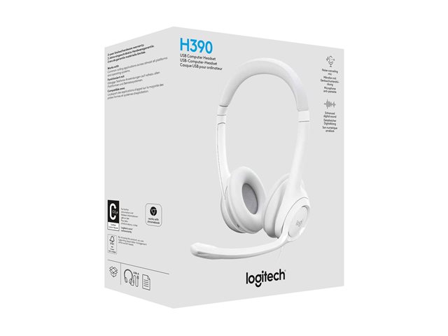 Logitech H390 - Headset - on-ear - wired - USB-A - off-white