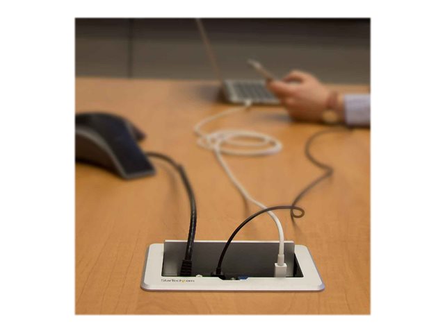 StarTech.com Conference Table Connectivity Pop up Box with AV and Data Ports - HDMI, VGA, Component, MDP to HDMI Output (BOX4HDECP) - Mounting plate - HD-15, RCA X 2, RJ-45, mini-phone stereo 3.5 mm, RCA, HDMI, USB Type A, mini-DisplayPort