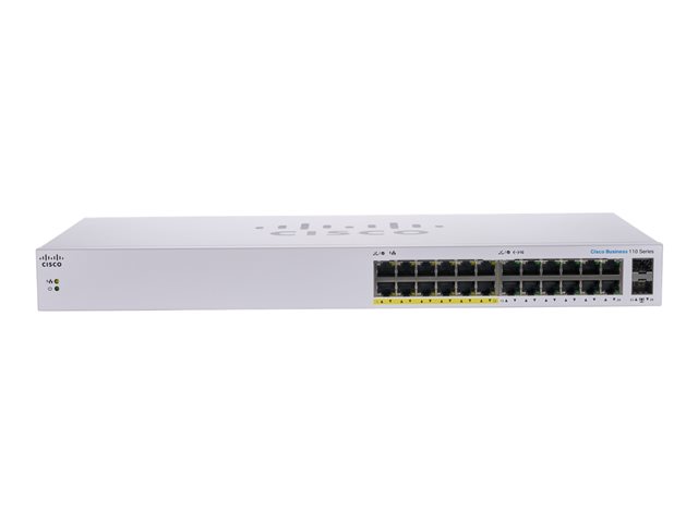 Cisco Business 110 Series 110-24PP - Switch - unmanaged - 12 x 10/100/1000 (PoE) + 12 x 10/100/1000 + 2 x combo Gigabit SFP - desktop, rack-mountable, wall-mountable - PoE (100 W)