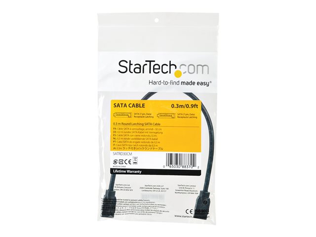 StarTech.com 0.3 m Round SATA Cable - Latching Connectors - 6Gbs SATA Cable - SATA cable - Serial ATA 150/300/600 - SATA (R) latched to SATA (R) latched - 30 cm - round - black