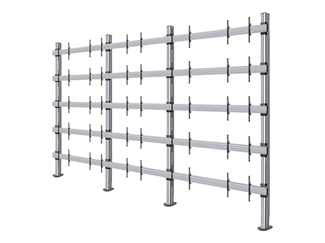 B-TECH System X BT9372 - Stand - open frame - for 5x5 dvLED video wall - bolt-down - black with silver column - screen size: 54\" - mounting interface: 600 x 400 mm - floor-standing