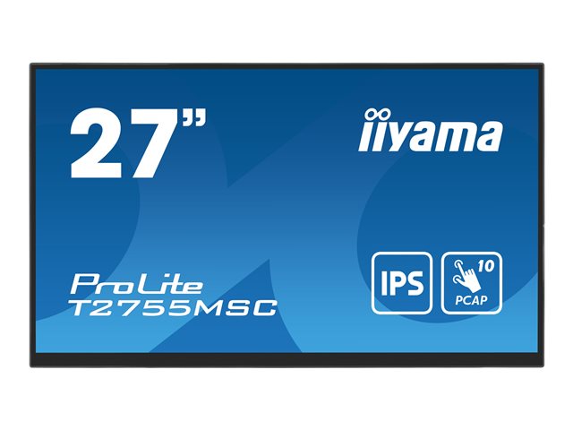 iiyama ProLite T2755MSC-B1 - LED monitor - 27\" - touchscreen - 1920 x 1080 Full HD (1080p) @ 60 Hz - IPS - 400 cd/m² - 1000:1 - 5 ms - HDMI, DisplayPort - speakers - black, matte