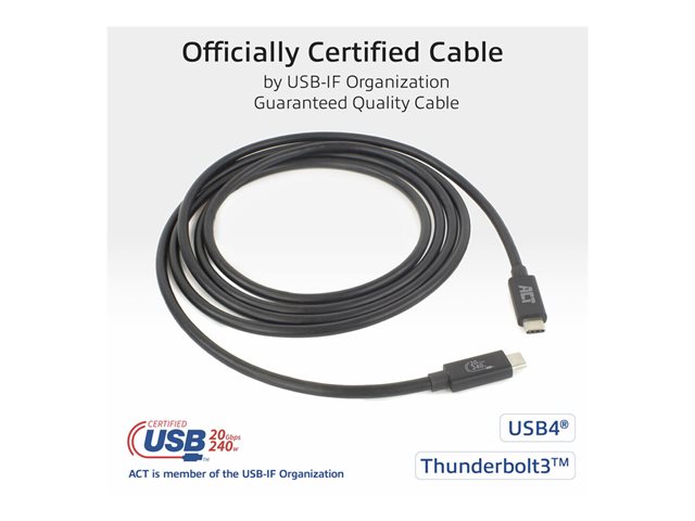 USB4 20Gbps 240W USB Type-C Cable USB-IF certified 2 meters