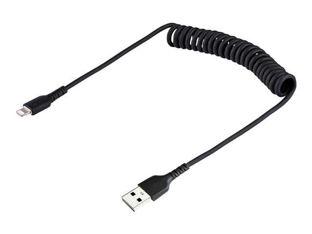 StarTech.com 50cm (20in) USB to Lightning Cable, MFi Certified, Coiled iPhone Charger Cable, Black, Durable and Flexible TPE Jacket Aramid Fiber, Heavy Duty Coil Charging Cable - Rugged USB Lightning Cable - Lightning cable - USB male to Lightning male - 50 cm - black - coiled