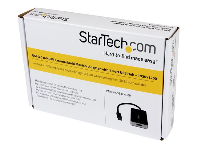 StarTech.com USB 3.0 to HDMI & DVI Adapter with 1x USB Port - External Video & Graphics Card Adapter - Dual Monitor Hub - Supports Windows (USB32HDEH) - Docking station - USB 3.0 - HDMI - TAA Compliant - for P/N: HDDVIMM3, HDMM12, HDMM15, HDMM1MP, HDMM2MP, HDMM3, HDMM3MP, HDMM50A, HDMM6, HDPMM50