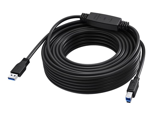 15 m USB 3.0 cable - active booster half way along cable - nickle plated connectors - bandwidth 5 Gbps - USB A (m) to USB B (m) - diameter 5.5 mm - 28+24 awg - black