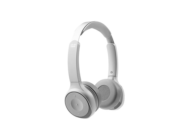 Cisco Headset 730 - Headset - on-ear - Bluetooth - wireless - active noise cancelling - platinum - with charging stand - for Cisco DX70, DX80, IP DECT Phone 6825, IP Phone 88XX, Unified Wireless IP Phone 8821