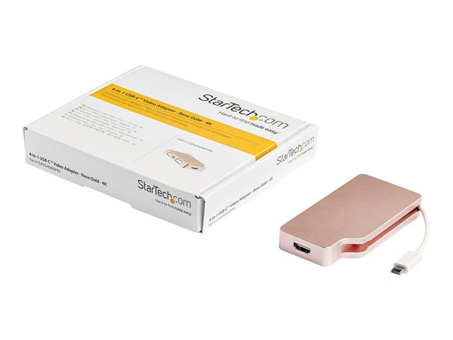 StarTech.com USB C Multiport Video Adapter with HDMI, VGA, Mini DisplayPort or DVI, USB Type C Monitor Adapter to HDMI 1.4 or mDP 1.2 (4K), VGA or DVI (1080p), Rose Gold Aluminum Adapter - 4-in-1 USB-C Converter (CDPVDHDMDPRG) - External video adapter - USB-C - HDMI, DVI, Mini DisplayPort, VGA - rose gold