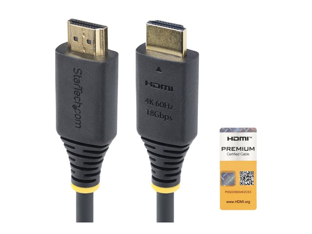 StarTech.com 1m (3.3ft) Premium Certified High Speed HDMI Cable, 4K60Hz - Premium High Speed - HDMI cable with Ethernet - HDMI male to HDMI male - 1 m - black - 4K60Hz support, passive