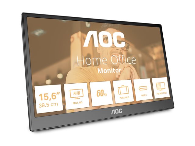 AOC 16T3EA - LED monitor - 16\" (15.6\" viewable) - portable - 1920 x 1080 Full HD (1080p) @ 60 Hz - IPS - 250 cd/m² - 700:1 - 4 ms - USB-C - textured black