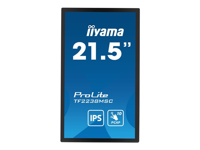 iiyama ProLite TF2238MSC-B1 - LED monitor - 21.5\" - open frame - touchscreen - 1920 x 1080 Full HD (1080p) - IPS - 600 cd/m² - 1000:1 - 5 ms - HDMI, DisplayPort - black, matte