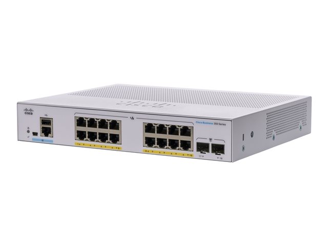 Cisco Business 350 Series CBS350-16P-E-2G - Switch - L3 - Managed - 16 x 10/100/1000 (PoE+) + 2 x Gigabit SFP - rack-mountable - PoE+ (120 W)