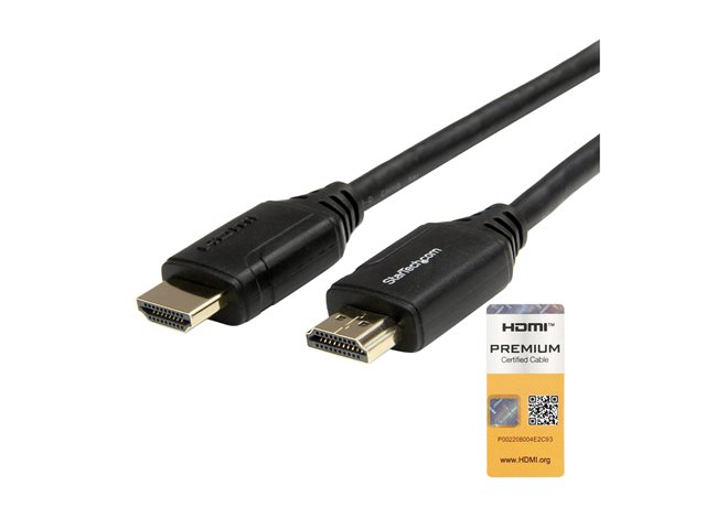 StarTech.com 10ft (3m) HDMI 2.0 Cable with Gripping Connectors, 4K 60Hz Premium Certified High Speed HDMI Cable with Ethernet, HDR10, 18Gbps, HDMI Video Cord for Monitor/TV, M/M, Black - Ultra HD HDMI Cord - High Speed - HDMI cable - HDMI male straight to HDMI male straight - 3 m - black