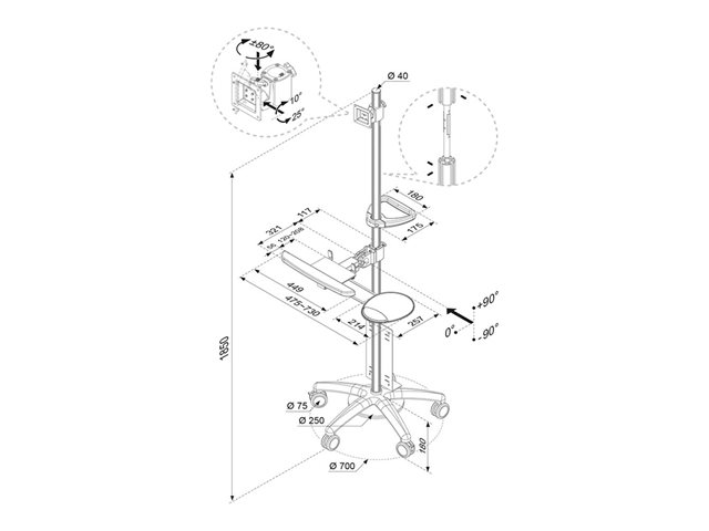 Neomounts FPMA-MOBILE1800 - Wagen - voor lcd-scherm / pc-apparatuur - zilver - schermgrootte: 10\"-27\"