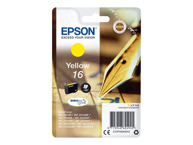 Epson 16 - 3.1 ml - yellow - original - blister with RF alarm - ink cartridge - for WorkForce WF-2010, WF-2510, WF-2520, WF-2530, WF-2540, WF-2630, WF-2650, WF-2660, WF-2750