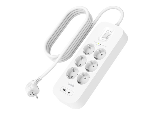Belkin Connect - Surge protector - with USB-C and USB-A ports - output connectors: 6 - 2 m cord