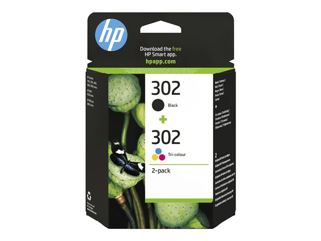 HP 302 - 2-pack - black, colour (cyan, magenta, yellow) - original - ink cartridge - for Deskjet 11XX, 21XX, 36XX, Envy 451X, 452X, Officejet 38XX, 46XX, 52XX