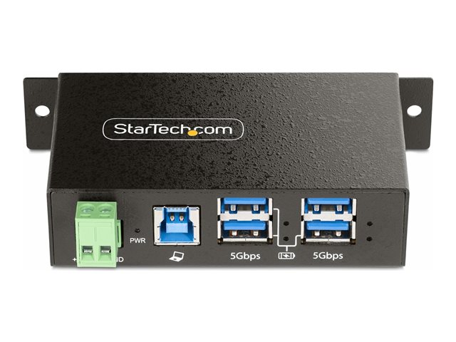 StarTech.com 4-Port Managed USB Hub with 4x USB-A, Heavy Duty with Metal Industrial Housing, ESD & Surge Protection, Wall/Desk/Din-Rail Mountable, USB 3.0/3.1/3.2 Gen 1 5Gbps - Hub - 3 x USB 3.2 Gen 2 + 1 x USB 3.2 Gen 1 - wall-mountable, desktop, DIN rail mountable - TAA Compliant
