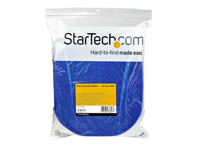 StarTech.com 100ft Hook and Loop Roll, Cut-to-Size Reusable Cable Ties, Bulk Industrial Wire Fastener Tape / Adjustable Fabric Wraps Blue / Resuable Self Gripping Cable Management Straps - Adjustable Loop Ties (HKLP100BL) - Hook & loop fastener - 30.48 m - blue - for P/N: CABSHELF116, CABSHELF116V, HKLP100, HKLP100GN, HKLP100RD, HKLP100YW, RK1833BKM