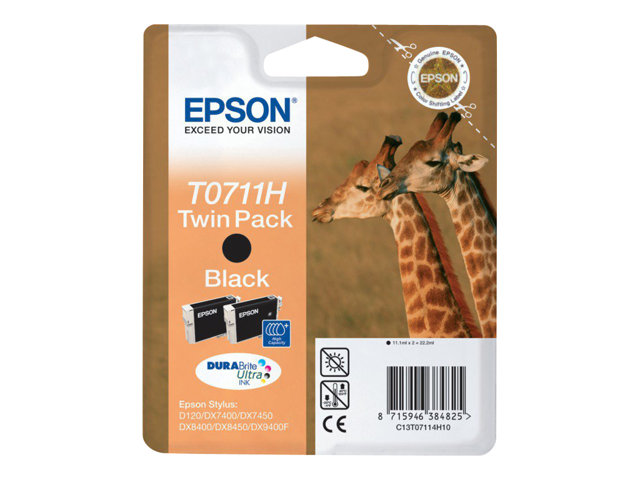 Epson T0711 Twin Pack - 2-pack - 22.2 ml - high capacity - black - original - blister - ink cartridge - for Stylus SX210, SX410, SX510, SX515, SX610, Stylus Office B1100, B40, BX310, BX600, BX610