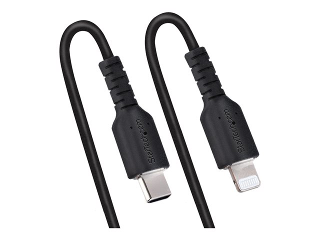 StarTech.com 50cm/20in USB C to Lightning Cable, MFi Certified, Coiled iPhone Charger Cable, Black, Durable and Flexible TPE Jacket Aramid Fiber, Heavy Duty Coil Charging Cable - Rugged USB Lightning Cable - Lightning cable - 24 pin USB-C male to Lightning male - 50 cm - black - coiled