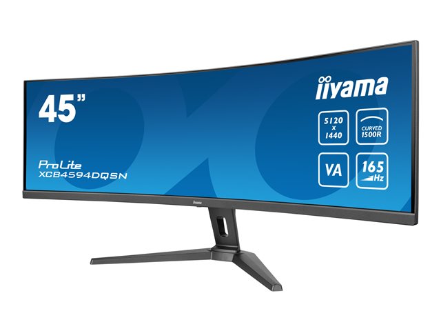 iiyama ProLite XCB4594DQSN-B1 - LED monitor - curved - 45\" (44.5\" viewable) - 5120 x 1440 Dual Quad HD @ 165 Hz - VA - 450 cd/m² - 3000:1 - HDR400 - 0.8 ms - 2xHDMI, DisplayPort, USB-C - speakers - black, matte