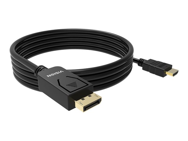 VISION Professional installation-grade DisplayPort to HDMI cable - LIFETIME WARRANTY - 4K 60Hz - DP version 1.3 - gold connectors - HDMI 2.0 supports hotplug - DP (M) to HDMI (M) - outer diameter 6.0 mm - 30 AWG - 1 m - black