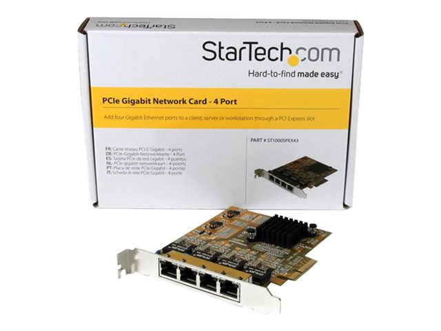 StarTech.com 4 Port Gigabit NIC PCIe Network Card - Quad Port Adapter (ST1000SPEX43) - Network adapter - PCIe - Gigabit Ethernet x 4 - yellow