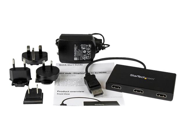StarTech.com 3-Port Multi Monitor Adapter, DisplayPort 1.2 to HDMI MST Hub, Triple 1080p HDMI Monitor, Video Splitter for Extended Desktop Mode on Windows PCs Only, DP to 3x HDMI MST Hub - Multi Stream Transport (MSTDP123HD) - Video/audio splitter - 3 x HDMI - desktop - AC 100/240 V