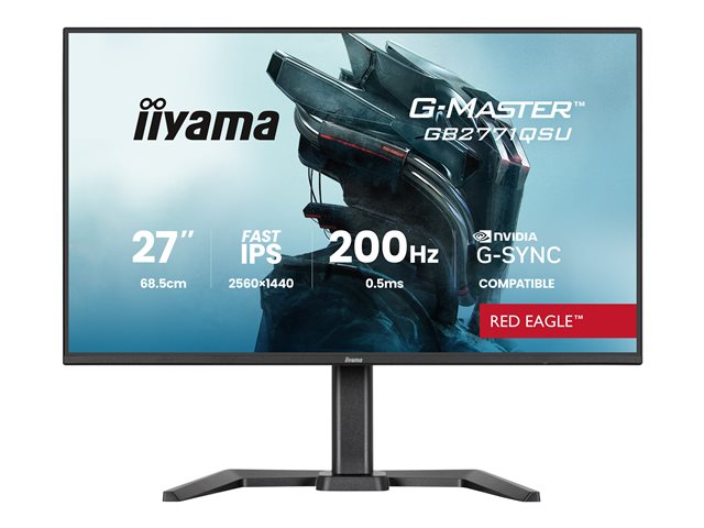 27\"WIDE LCD, G-Master Red Eagle, 2560 x 1440, QHD 200 Hz Fast IPS panel, LED Bl., USB-Hub (2xOut v3.2 + 2xUSB-C(5 Watt)), Pivot, Height Adjust.(15cm), 350 cd/m², 1200:1 Static Contrast, 80.000.000:1 ACR, Speakers, DisplayPort(G-SYNC Compatible, Max 2