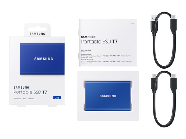Samsung T7 MU-PC2T0H - Solid state drive - encrypted - 2 TB - external (portable) - USB 3.2 Gen 2 (USB-C connector) - 256-bit AES - indigo blue