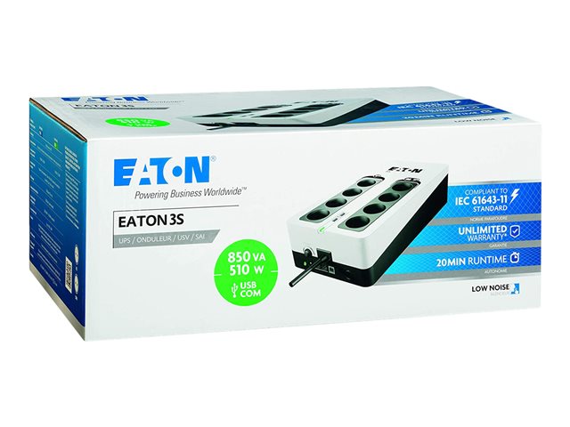 Eaton 3S 850 - UPS - AC 220-240 V - 510 Watt - 850 VA - 1-phase - USB - output connectors: 8