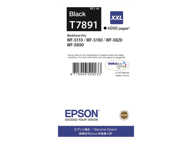 Epson T7891 - 65.1 ml - XXL size - black - original - print cartridge - for WorkForce Pro WF-5110DW, WF-5190DW, WF-5190DW BAM, WF-5620DWF, WF-5690DWF, WF-5690DWF BAM