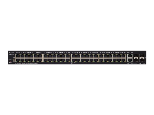 Cisco 250 Series SF250-48HP - Switch - smart - 48 x 10/100 (PoE+) + 2 x 10/100/1000 + 2 x combo Gigabit SFP + 2 x Gigabit SFP - rack-mountable - PoE+ (195 W)
