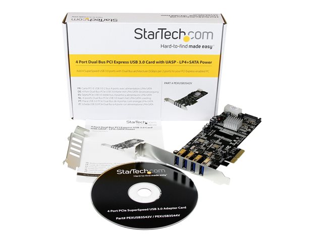 StarTech.com 4-Port USB 3.0 PCI Express Card Adapter - PCIe SuperSpeed USB 3.0 Expansion Card w/ 2 Dedicated 5Gbps Channels (PEXUSB3S42V) - USB adapter - PCIe x4 - USB 3.0 x 4 - for P/N: BNDTB10GI, BNDTB210GSFP, BNDTB310GNDP, BNDTB410GSFP, BNDTB4M2E1, BNDTBUSB3142