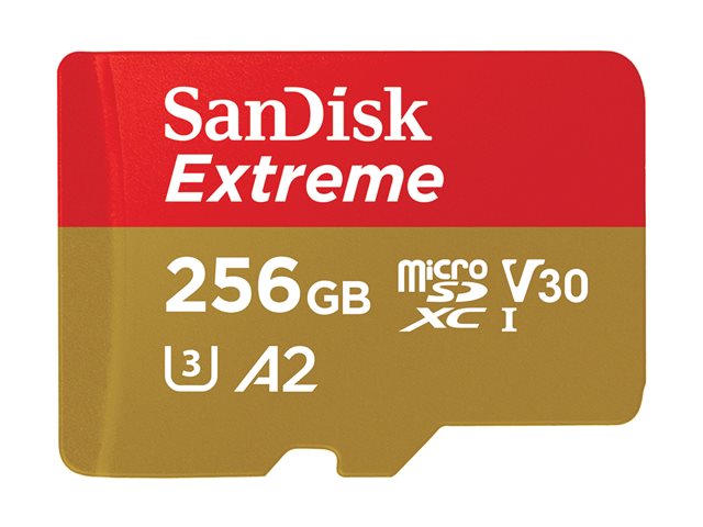 SanDisk Extreme - Flash memory card - 256 GB - A2 / Video Class V30 / UHS-I U3 / Class10 - microSDXC UHS-I
