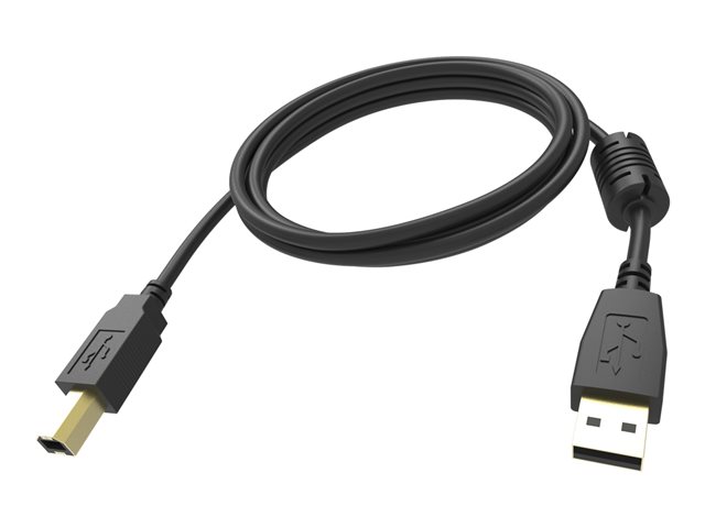 VISION Professional installation-grade USB 2.0 cable - LIFETIME WARRANTY - gold plated connectors - ferrite core on A end - bandwidth 480mbit/s - over 65% coverage braided shield - USB-A (M) to USB-B (M) - outer diameter 4.8 mm - 28+24 AWG - 5 m - black