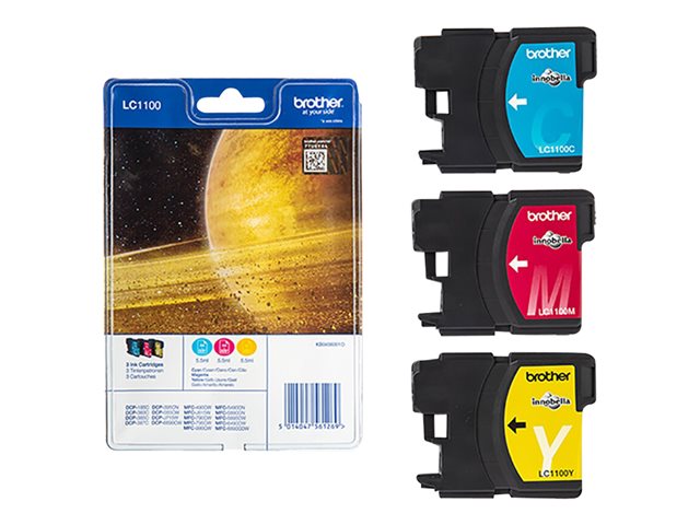 Brother LC1100RBWBP - Yellow, cyan, magenta - original - blister - ink cartridge - for Brother DCP-185, 385, 395, J715, MFC-490, 5490, 5890, 5895, 6890, 790, 795, 990, J615