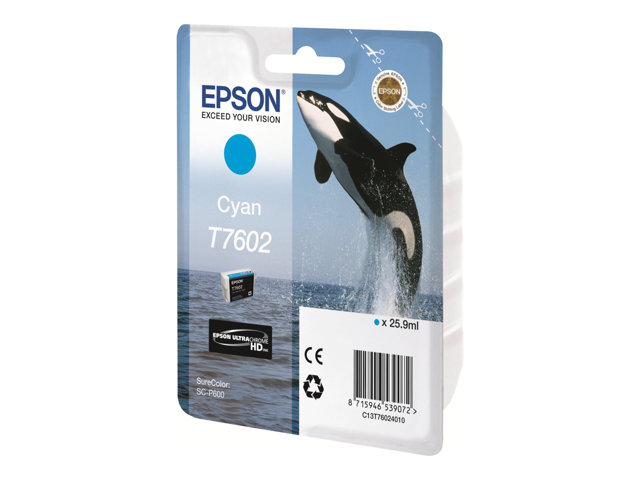 Epson T7602 - 26 ml - cyan - original - blister - ink cartridge - for SureColor P600, SC-P600